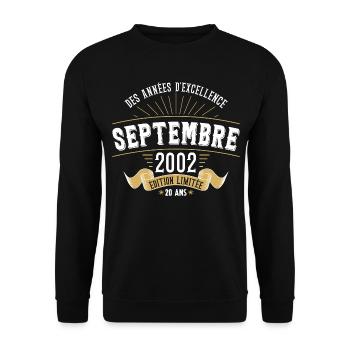 20 Ans Anniversaire Vintage Né(e) Septembre 2002 - Sweat-shirt Unisexe - noir - Devant - Alina (178cm) & Michal (187cm)