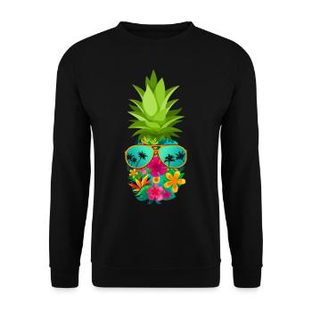 Blume Ananas mit Sonnenbrille Hawaii Blumen - Unisex Pullover - Schwarz - Vorne - Alina (178cm) & Michal (187cm)