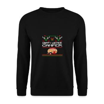 UGGLY HAPPY WINTER CAMPER - Unisex Pullover - Schwarz - Vorne - Alina (178cm) & Michal (187cm)