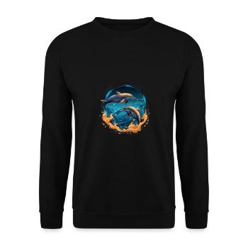 Dophins in the Sea - Unisex Pullover - Schwarz - Vorne - Alina (178cm) & Michal (187cm)