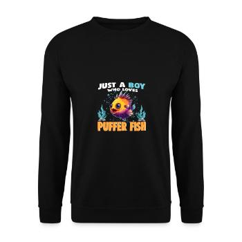 Just a Boy who Loves PUFFER FISH - Unisex Sweatshirt - black - Front - Alina (178cm) & Michal (187cm)