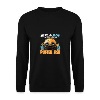 Just a Boy who Loves PUFFER FISH - Unisex Sweatshirt - black - Front - Alina (178cm) & Michal (187cm)