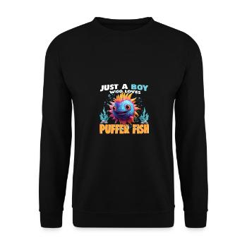 Just a Boy who Loves PUFFER FISH - Unisex Sweatshirt - black - Front - Alina (178cm) & Michal (187cm)