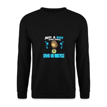 Just a Boy who Loves Kiwis on unicycle - Unisex Pullover - Schwarz - Vorne - Alina (178cm) & Michal (187cm)
