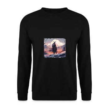 Samurai in snowy landscape - Unisex Sweatshirt - black - Front - Alina (178cm) & Michal (187cm)