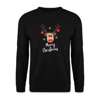 Rentier Merry Christmas Weihnachten Geschenk - Unisex Pullover - Schwarz - Vorne - Alina (178cm) & Michal (187cm)