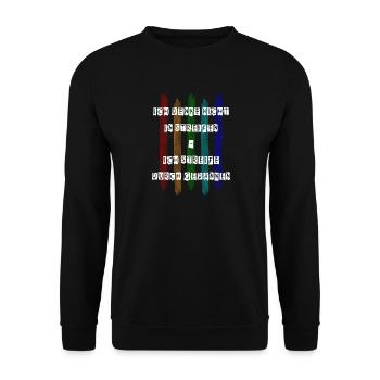 Ich denke nicht in Streifen - Unisex Pullover - Schwarz - Vorne - Alina (178cm) & Michal (187cm)
