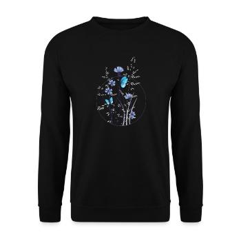 zarte Gräser,Kornblumen und Schmetterlinge - Unisex Pullover - Schwarz - Vorne - Alina (178cm) & Michal (187cm)