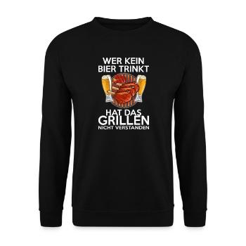 Grillen und Bier Spruch Illustration - Unisex Pullover - Schwarz - Vorne - Alina (178cm) & Michal (187cm)