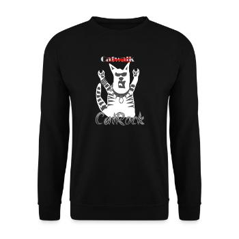 Funny Rocker Cat French Friesfork Heavy Metal - Unisex Sweatshirt - black - Front - Alina (178cm) & Michal (187cm)