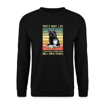 Black cat with coffee and book - Unisex Sweatshirt - black - Front - Alina (178cm) & Michal (187cm)