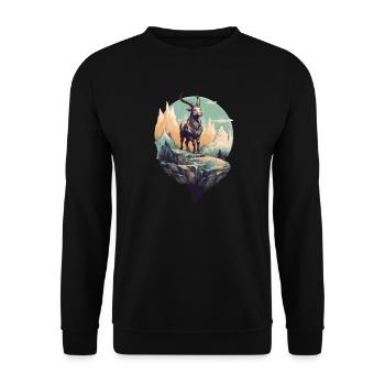 Mythischer Bergziege auf Flyerfelsen - Unisex Pullover - Schwarz - Vorne - Alina (178cm) & Michal (187cm)