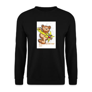 Verspielter Bären- und Sternen-Motiv - Unisex Pullover - Schwarz - Vorne - Alina (178cm) & Michal (187cm)