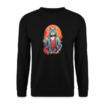 Coole graue Katze - Unisex Pullover - Schwarz - Vorne - Alina (178cm) & Michal (187cm)