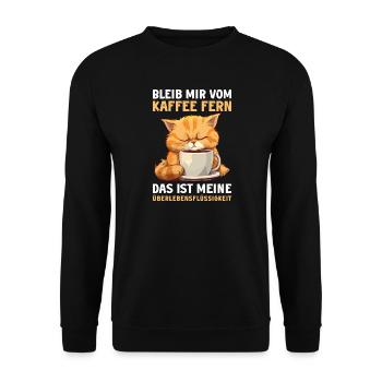 Lustige Katze Kaffee Kaffeeliebhaber Katzen Spruch - Unisex Pullover - Schwarz - Vorne - Alina (178cm) & Michal (187cm)