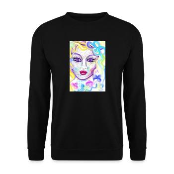 Farbenfrohe Fantasieporträtdesign - Unisex Pullover - Schwarz - Vorne - Alina (178cm) & Michal (187cm)