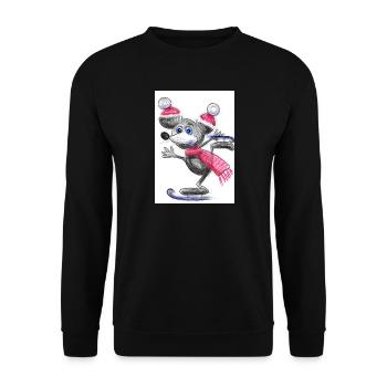 Festliche Maus mit Weihnachtsmütze - Unisex Pullover - Schwarz - Vorne - Alina (178cm) & Michal (187cm)