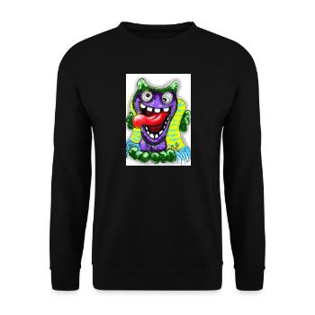 Bunter Cartoon Monster mit Riesenzunge - Unisex Pullover - Schwarz - Vorne - Alina (178cm) & Michal (187cm)