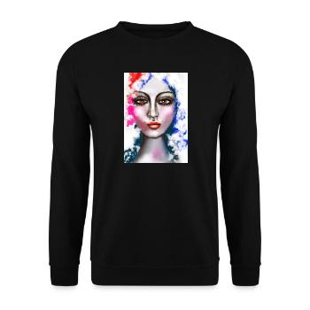 Ausdrucksstarke Wasserfarben-Porträtkunst - Unisex Pullover - Schwarz - Vorne - Alina (178cm) & Michal (187cm)
