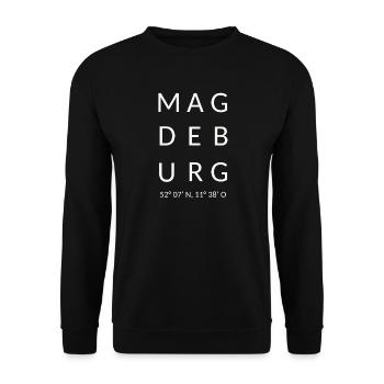 Magdeburg Schriftzug - Unisex Pullover - Schwarz - Vorne - Alina (178cm) & Michal (187cm)
