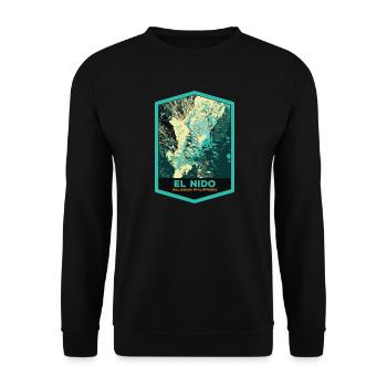 Luftaufnahme von El Nido und Fischerbooten, Palawan - Unisex Pullover - Schwarz - Vorne - Alina (178cm) & Michal (187cm)