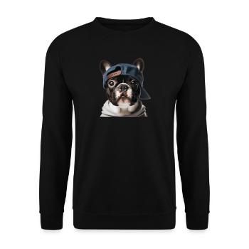 Bouledogue français avec une casquette de baseball. - Sweat-shirt Unisexe - noir - Devant - Alina (178cm) & Michal (187cm)