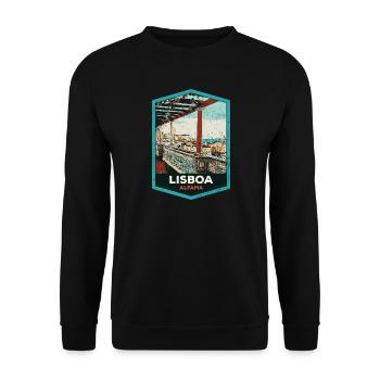 Illustration Alfama, Lissabon - Unisex Pullover - Schwarz - Vorne - Alina (178cm) & Michal (187cm)