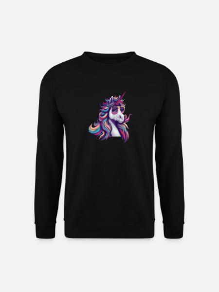 cooles Einhorn mit Sonnenbrille Regenbogenfarben - Unisex Pullover - Schwarz