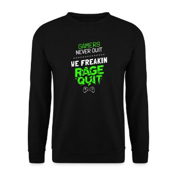Gamers Never Quit - Gaming Meme Spruch - Unisex Pullover - Schwarz - Vorne - Alina (178cm) & Michal (187cm)