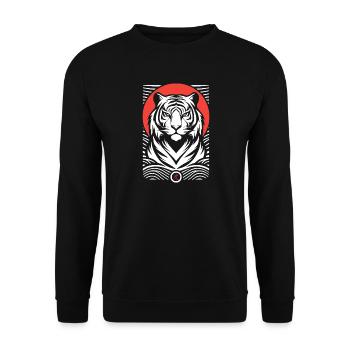 Tiger, red white Japanese print style - Unisex Sweatshirt - black - Front - Alina (178cm) & Michal (187cm)