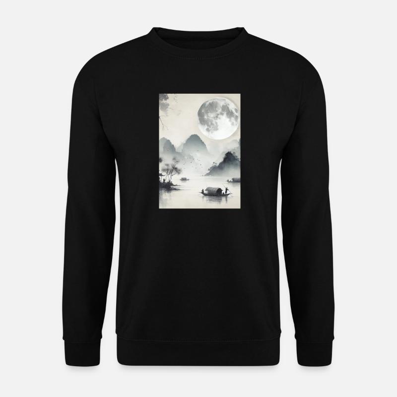 CHINESE FULL MOON SERENITY LANDSCAPE - Unisex Sweatshirt - black