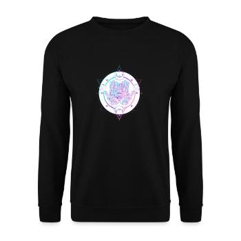 Mystische Astralhand mit Augendesign - Unisex Pullover - Schwarz - Vorne - Alina (178cm) & Michal (187cm)