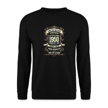 Geboren 1950, Baujahr 1950 Geburtstags Shirt Retro - Unisex Pullover - Schwarz - Vorne - Alina (178cm) & Michal (187cm)