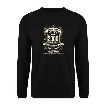 Geboren 2000, Baujahr 2000 Geburtstags Shirt Retro - Unisex Pullover - Schwarz - Vorne - Alina (178cm) & Michal (187cm)