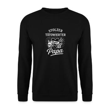 Tätowierter Papa T-Shirt - Vatertagsgeschenk - Unisex Pullover - Schwarz - Vorne - Alina (178cm) & Michal (187cm)