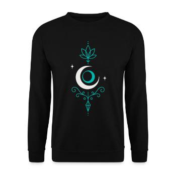 Mondpfeil mit Lotus und Kristall - Mond Spirit - Unisex Pullover - Schwarz - Vorne - Alina (178cm) & Michal (187cm)