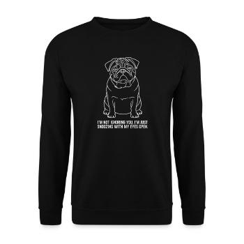 Dösen mit offenen Augen - Unisex Pullover - Schwarz - Vorne - Alina (178cm) & Michal (187cm)