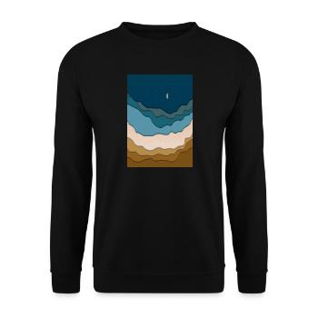 Abstraktes Strand-Design - Surfboard im Ozean - Unisex Pullover - Schwarz - Vorne - Alina (178cm) & Michal (187cm)