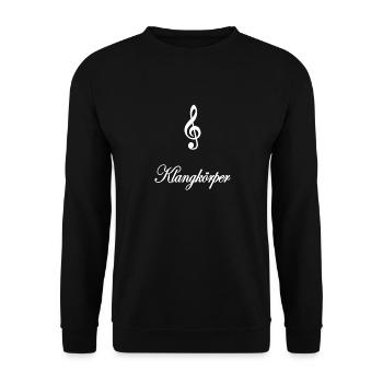 Klangkörper mit Notenschlüssel – Music Icon Design - Unisex Pullover - Schwarz - Vorne - Alina (178cm) & Michal (187cm)