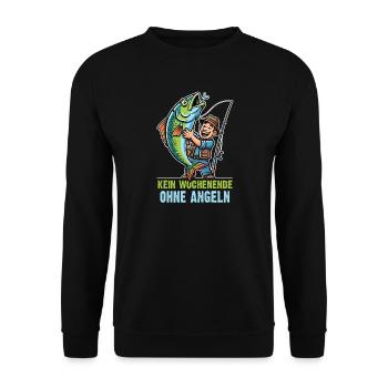 Kein Wochenende ohne Angeln Lustiger Spruch - Unisex Pullover - Schwarz - Vorne - Alina (178cm) & Michal (187cm)