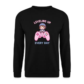 Kawaii Level Up Motif for Gamers & Girls - Unisex Sweatshirt - black - Front - Alina (178cm) & Michal (187cm)