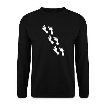 Kleine Fußabdrücke auf Schwarz - Unisex Pullover - Schwarz - Vorne - Alina (178cm) & Michal (187cm)