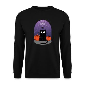 Halloween Cat, Spider and Pumpkins - Unisex Sweatshirt - black - Front - Alina (178cm) & Michal (187cm)