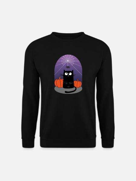 Halloween Cat, Spider and Pumpkins - Unisex Sweatshirt - black