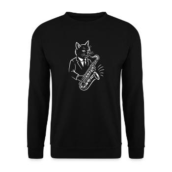 Cat Jazz plays Sax - Unisex Sweatshirt - black - Front - Alina (178cm) & Michal (187cm)