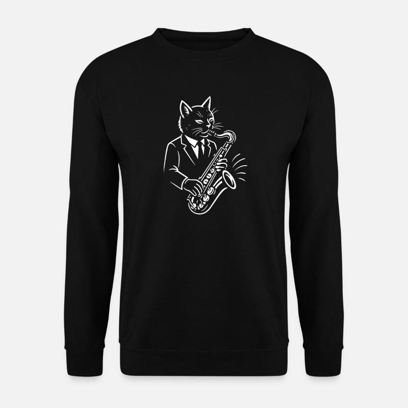 Cat Jazz spielt Saxophon - Unisex Pullover - Schwarz