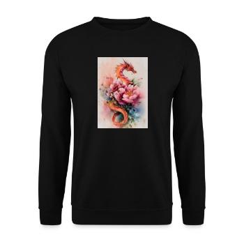 Dragon Aquarelle et Fleurs - Sweat-shirt Unisexe - noir - Devant - Alina (178cm) & Michal (187cm)