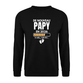 De Nouveau Papy en 2026 Veuillez Patienter - Sweat-shirt Unisexe - noir - Devant - Alina (178cm) & Michal (187cm)