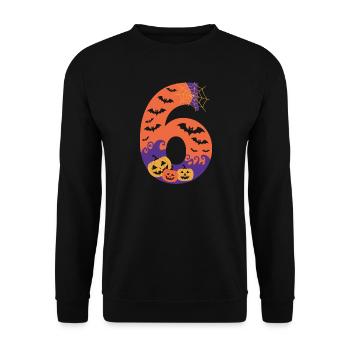 Halloween Spuk Zahl 6 Kürbis Design - Unisex Pullover - Schwarz - Vorne - Alina (178cm) & Michal (187cm)