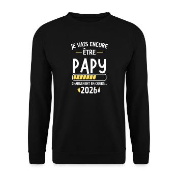 Papy 2026 Chargement Nouveau Bébé - Sweat-shirt Unisexe - noir - Devant - Alina (178cm) & Michal (187cm)